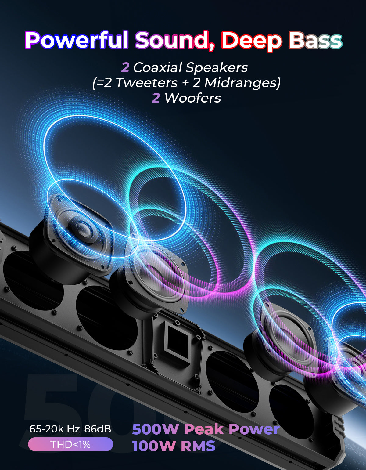 Photo of KEMIMOTO Midnight 60 26" 4-Speaker UTV Bluetooth Sound Bar w/RGB Lighting by Kemimoto - Premium for UTVs / Side by Sides