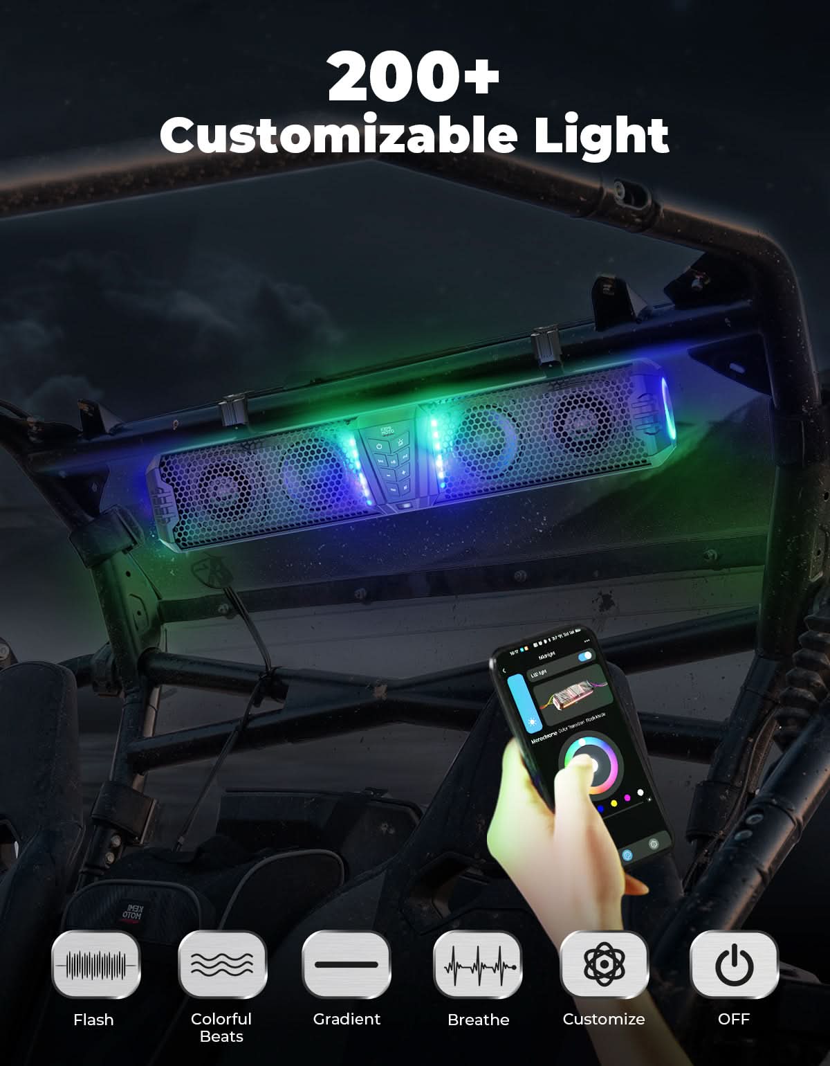Photo of Midnight 60 UTV Soundbar 26" – Bluetooth & RGB Lights, Waterproof 2025 for Golf Cart/ATV/Polaris by Kemimoto - Premium for UTVs / Side by Sides