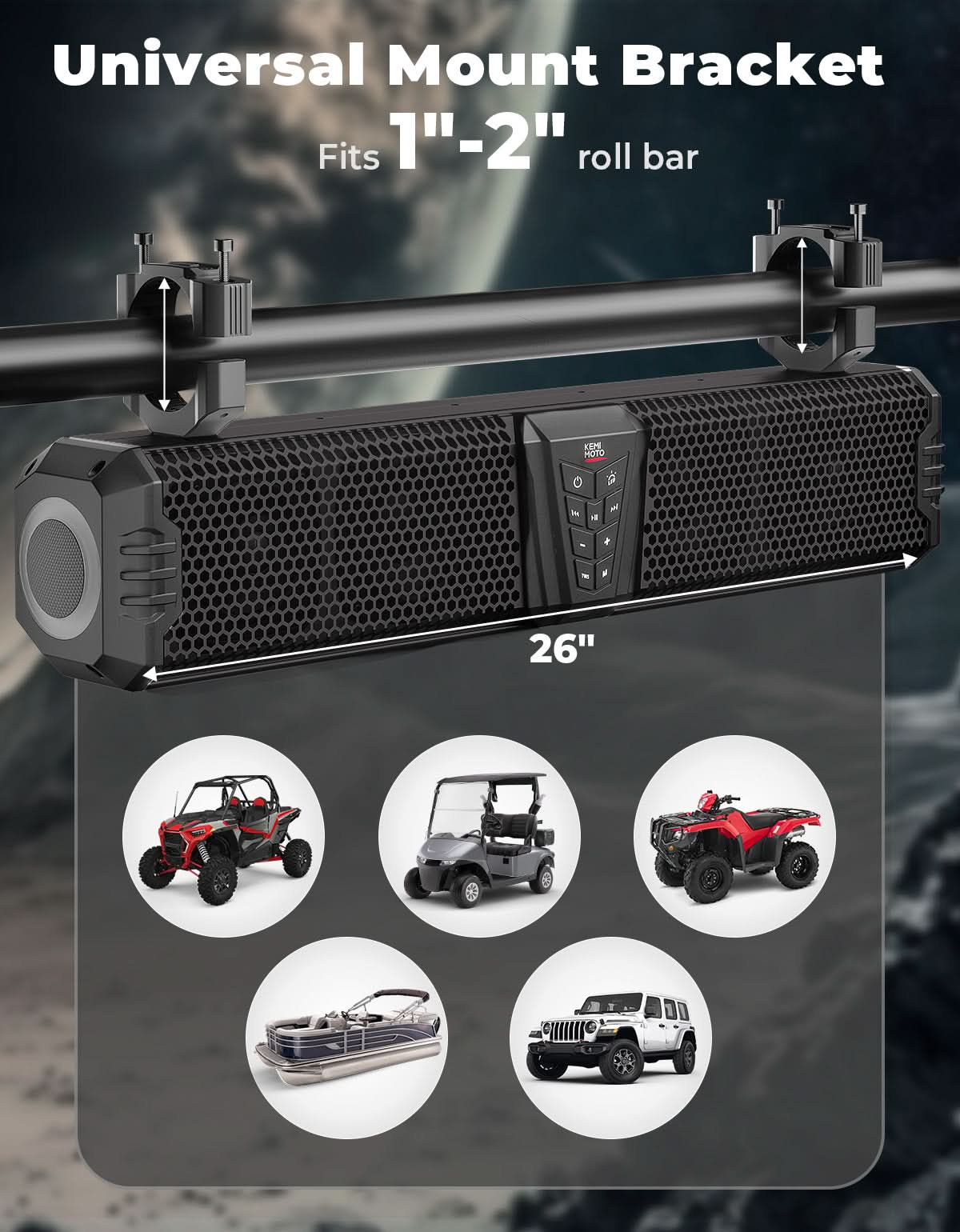 Photo of Midnight 60 UTV Soundbar 26" – Bluetooth & RGB Lights, Waterproof 2025 for Golf Cart/ATV/Polaris by Kemimoto - Premium for UTVs / Side by Sides