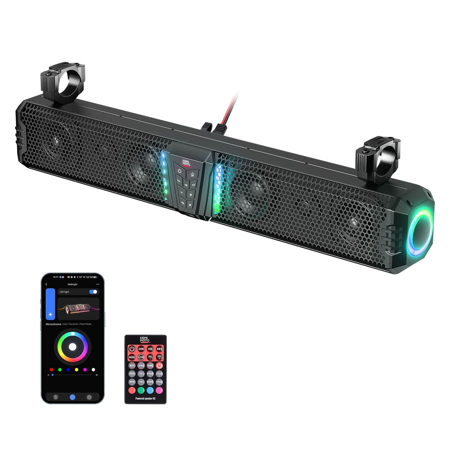 Photo of UTV Bluetooth Sound Bar 32" RGB Waterproof Speaker for Polaris Can-Am 2025 by Kemimoto - Premium for UTVs / Side by Sides