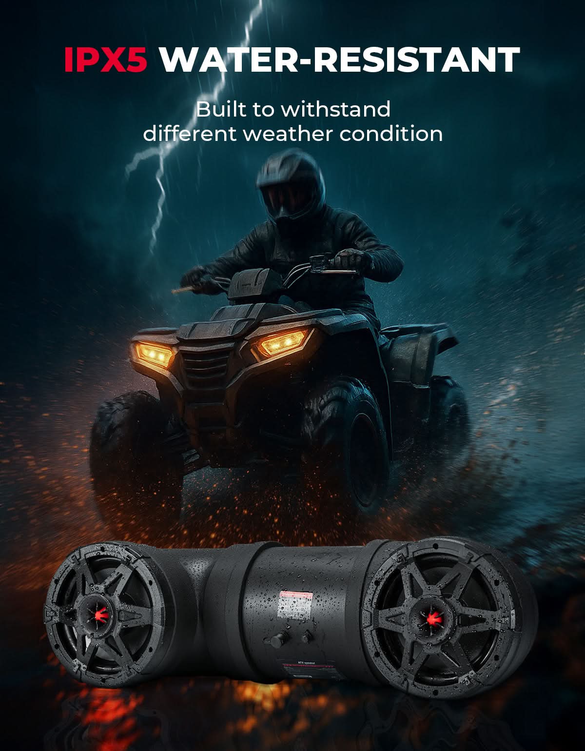 Photo of Kemimoto ATV Bluetooth Speaker 6.5" Sound Bar with RGB Lights for Polaris Can-Am by Kemimoto - Premium for UTVs / Side by Sides