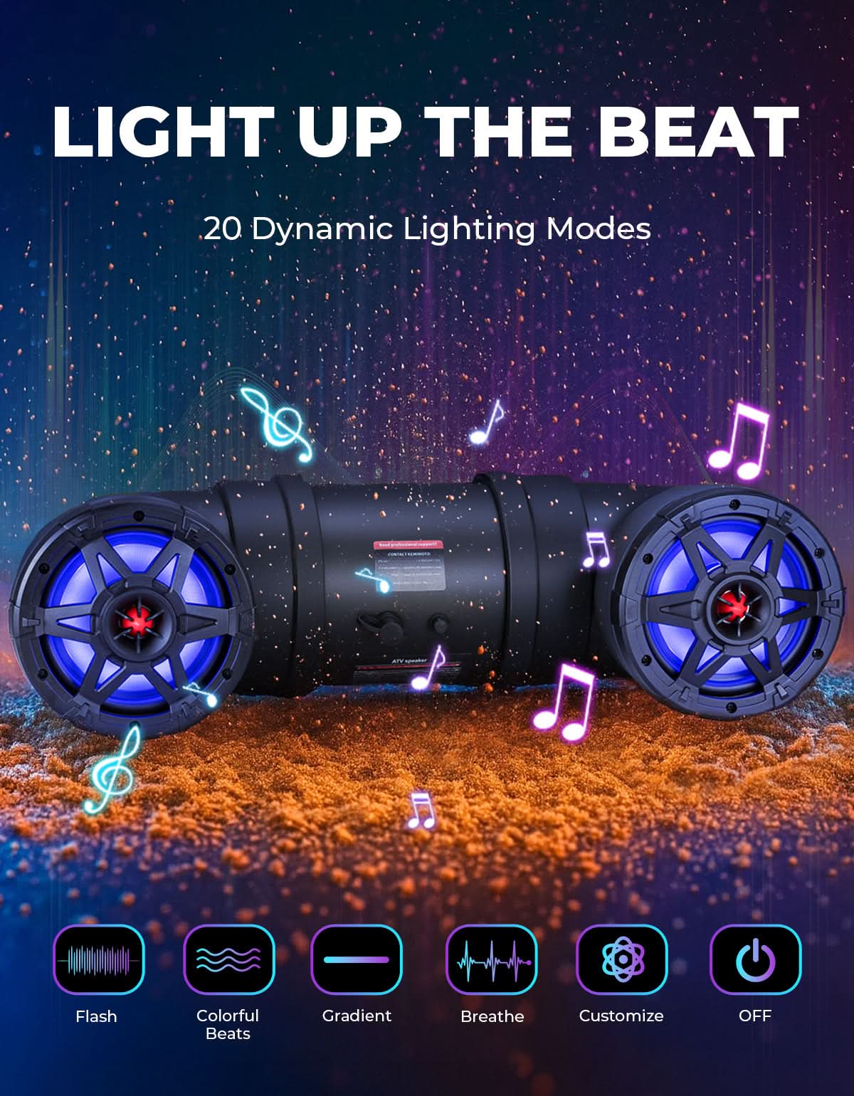 Photo of Kemimoto ATV Bluetooth Speaker 8" Sound Bar with RGB Lights for Polaris Can-Am by Kemimoto - Premium for UTVs / Side by Sides