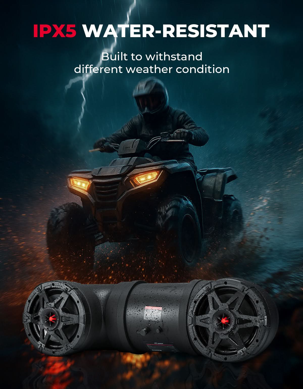 Photo of Kemimoto ATV Bluetooth Speaker 8" Sound Bar with RGB Lights for Polaris Can-Am by Kemimoto - Premium for UTVs / Side by Sides