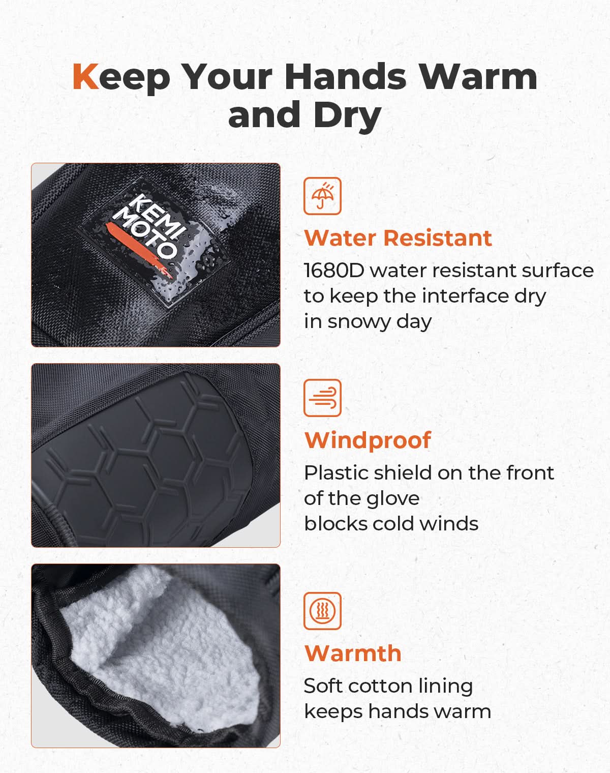 Photo of Upgraded ATV Waterproof Gloves for Motorcycle Sportsman Grizzly Scrambler FourTrax by Kemimoto - Premium for UTVs / Side by Sides