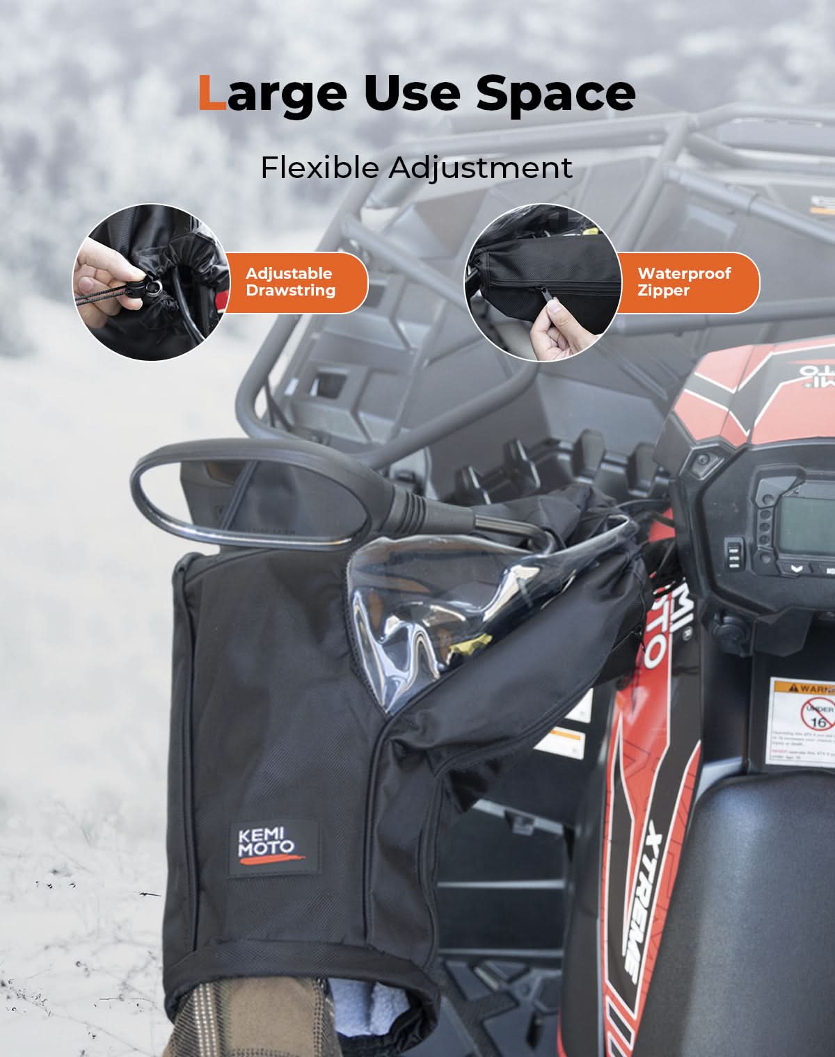 Photo of Upgraded ATV Waterproof Gloves for Motorcycle Sportsman Grizzly Scrambler FourTrax by Kemimoto - Premium for UTVs / Side by Sides