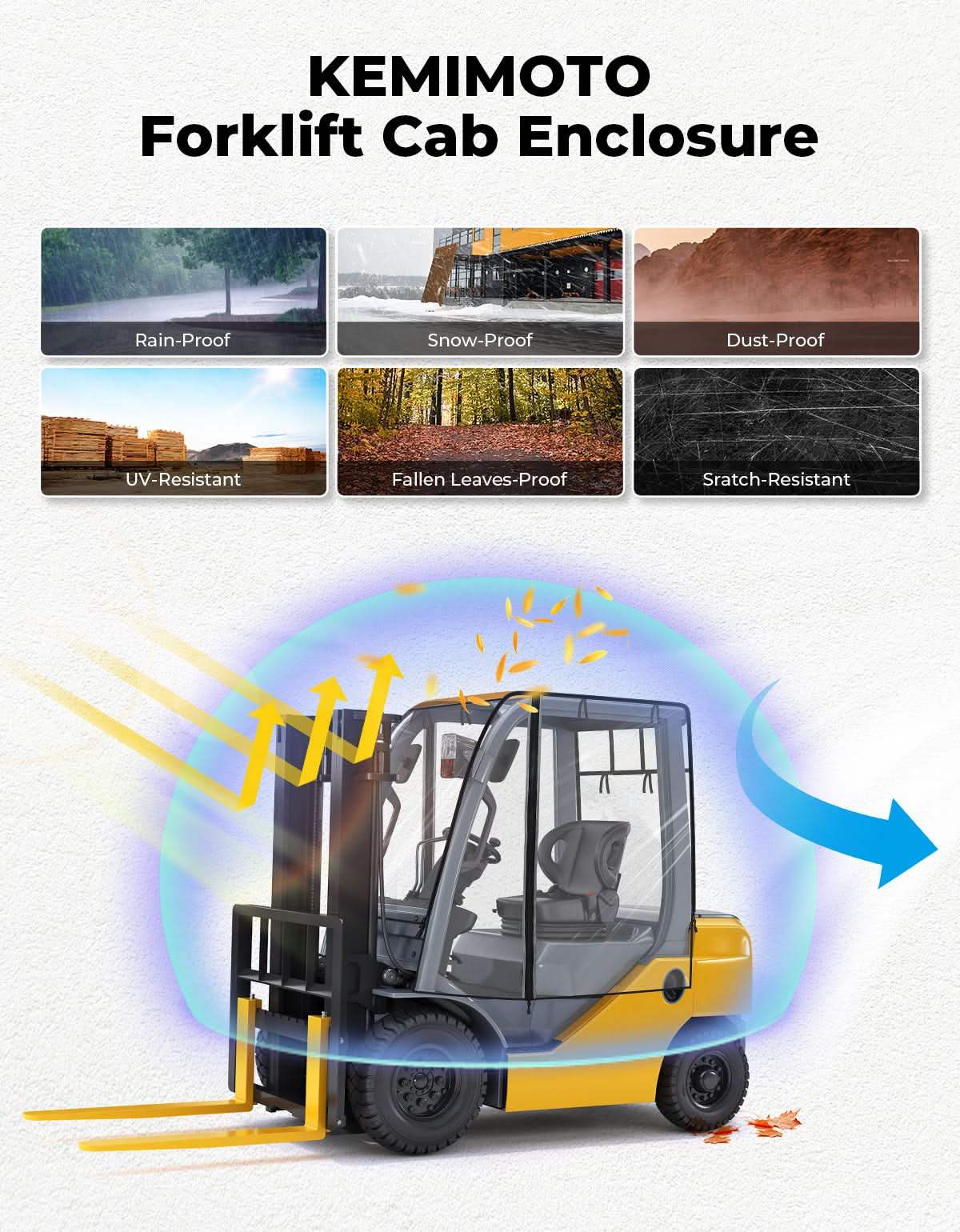 Photo of Kemimoto Forklift Cover for Rain with Rear Window, Waterproof Cab Enclosure Clear Fork Truck by Kemimoto - Premium for UTVs / Side by Sides