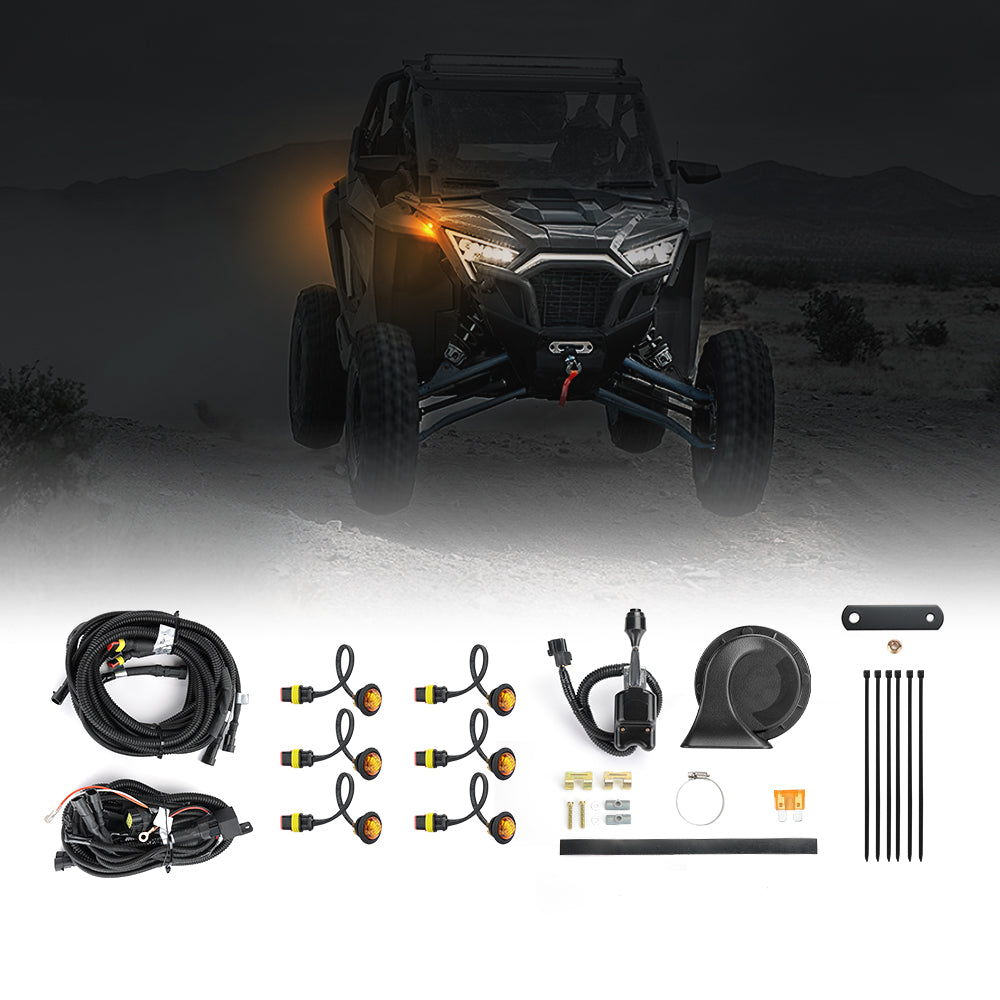 Photo of Universial UTV Turn Signal Kit & 105D Horn for Polaris, Can-Am, Pioneer by Kemimoto - Premium for UTVs / Side by Sides