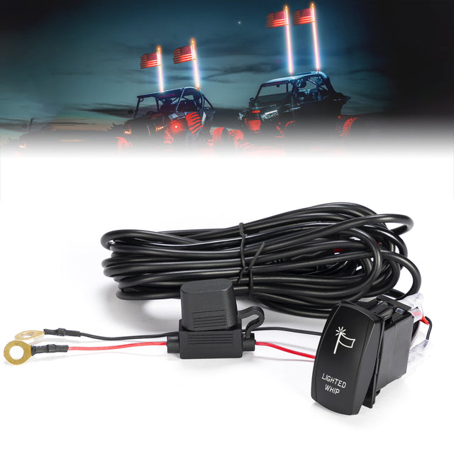 Photo of Whip Lights Rocker Switch with Wiring Harness Kit for 12V UTV ATV by Kemimoto - Premium for UTVs / Side by Sides