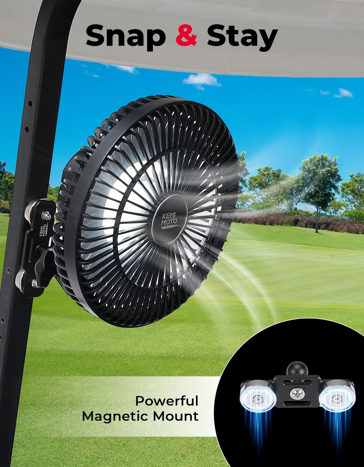 Photo of Magnetic Fan for Golf Cart, Forklift, Tractor, UTV by Kemimoto - Premium for UTVs / Side by Sides