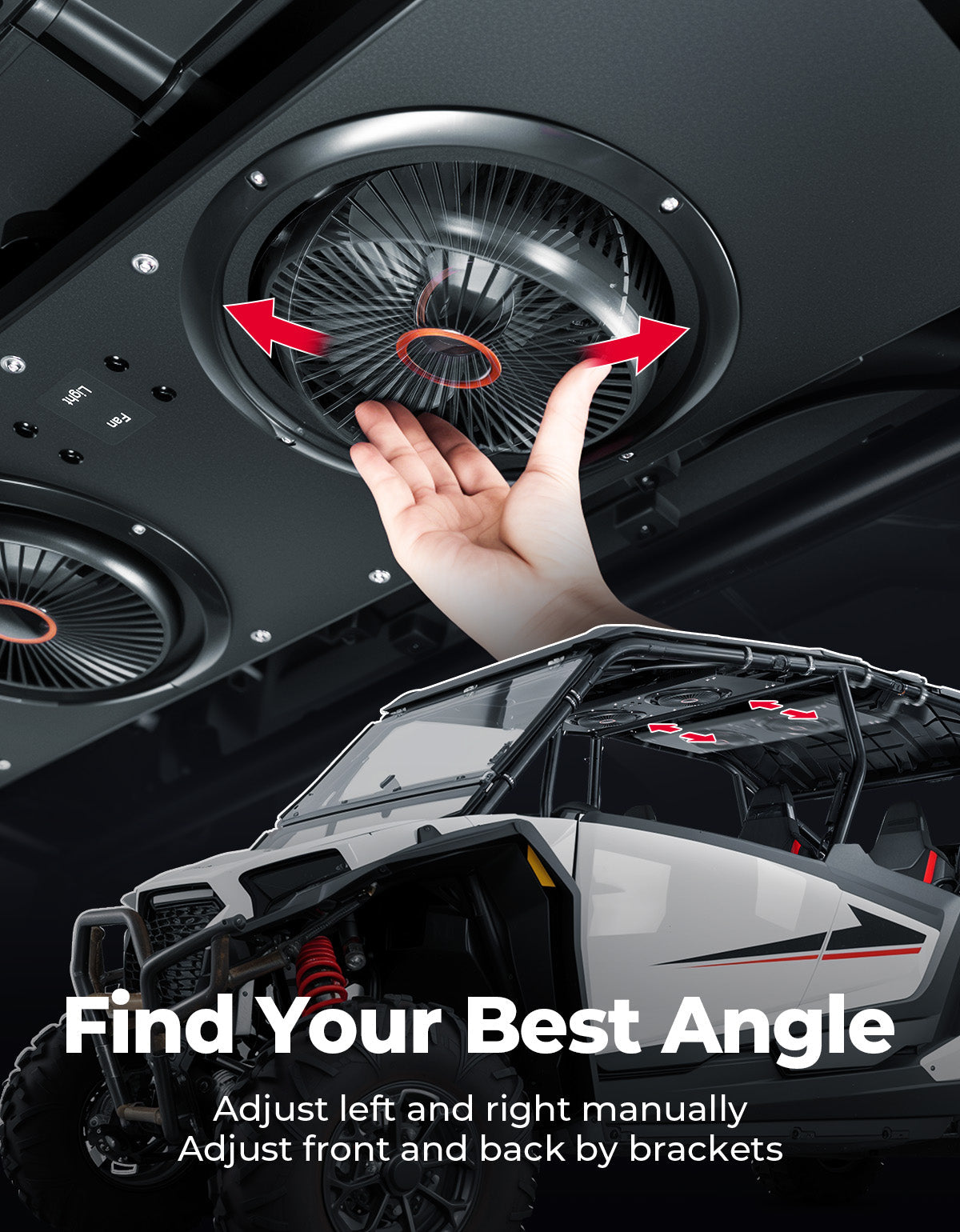 Photo of Overhead Fan for UTV with 57-41 inch Roof Width for Can-Am Polaris CFmoto by Kemimoto - Premium for UTVs / Side by Sides