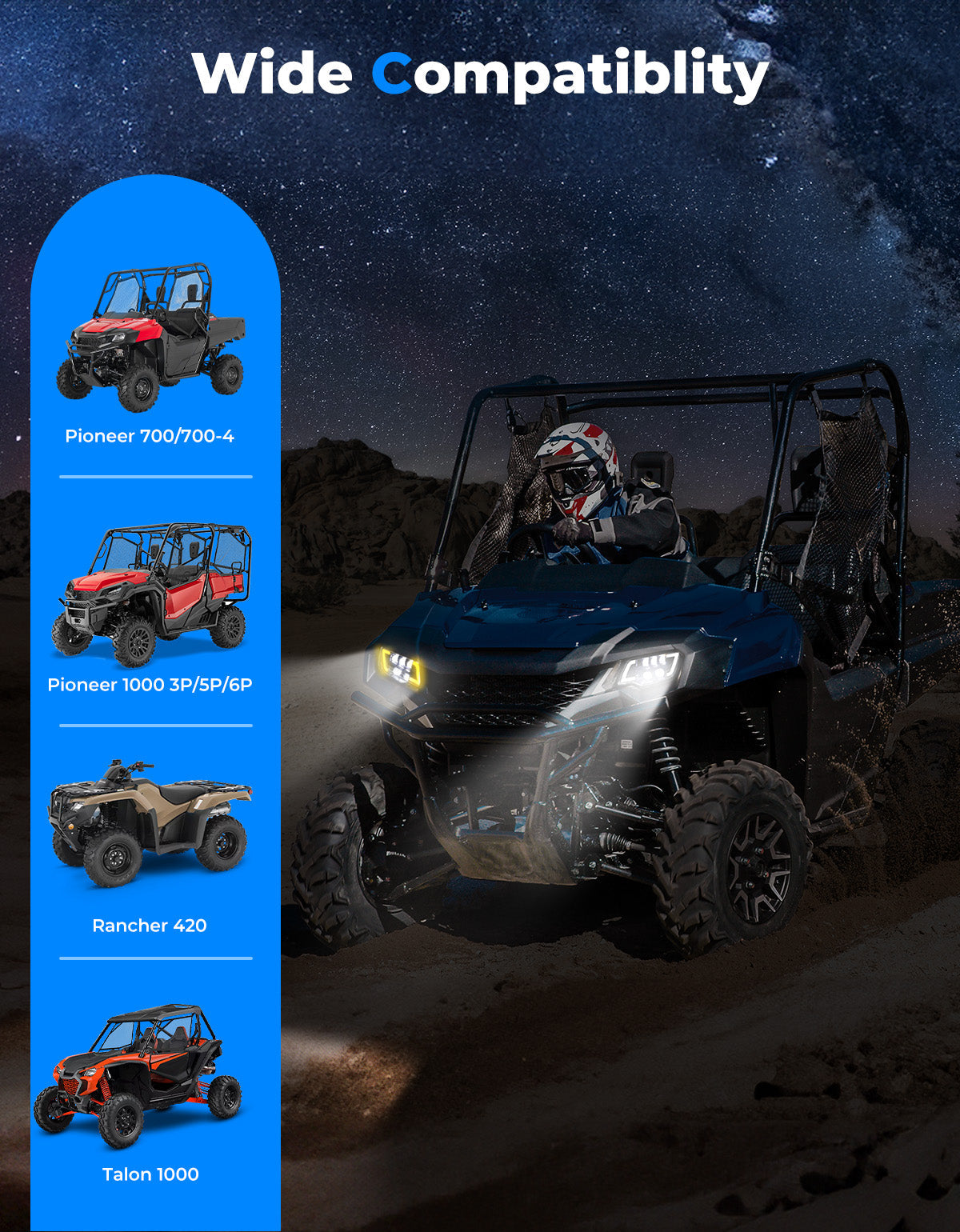 Photo of LED Headlight with Turn Signal for Pioneer 1000 700/ Talon 1000 by Kemimoto - Premium for UTVs / Side by Sides