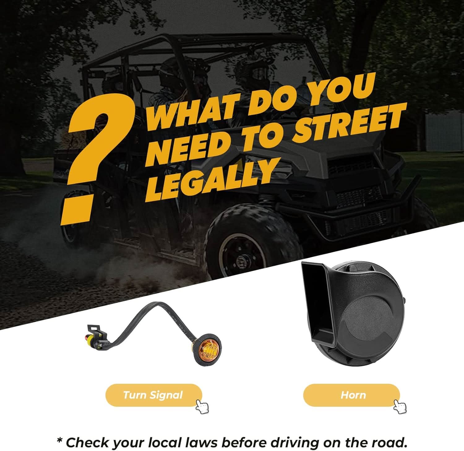 Photo of UTV Turn Signal Kit with Horn for Polaris, Can-Am, Kawasaki, Arctic Cat, CFMOTO by Kemimoto - Premium for UTVs / Side by Sides