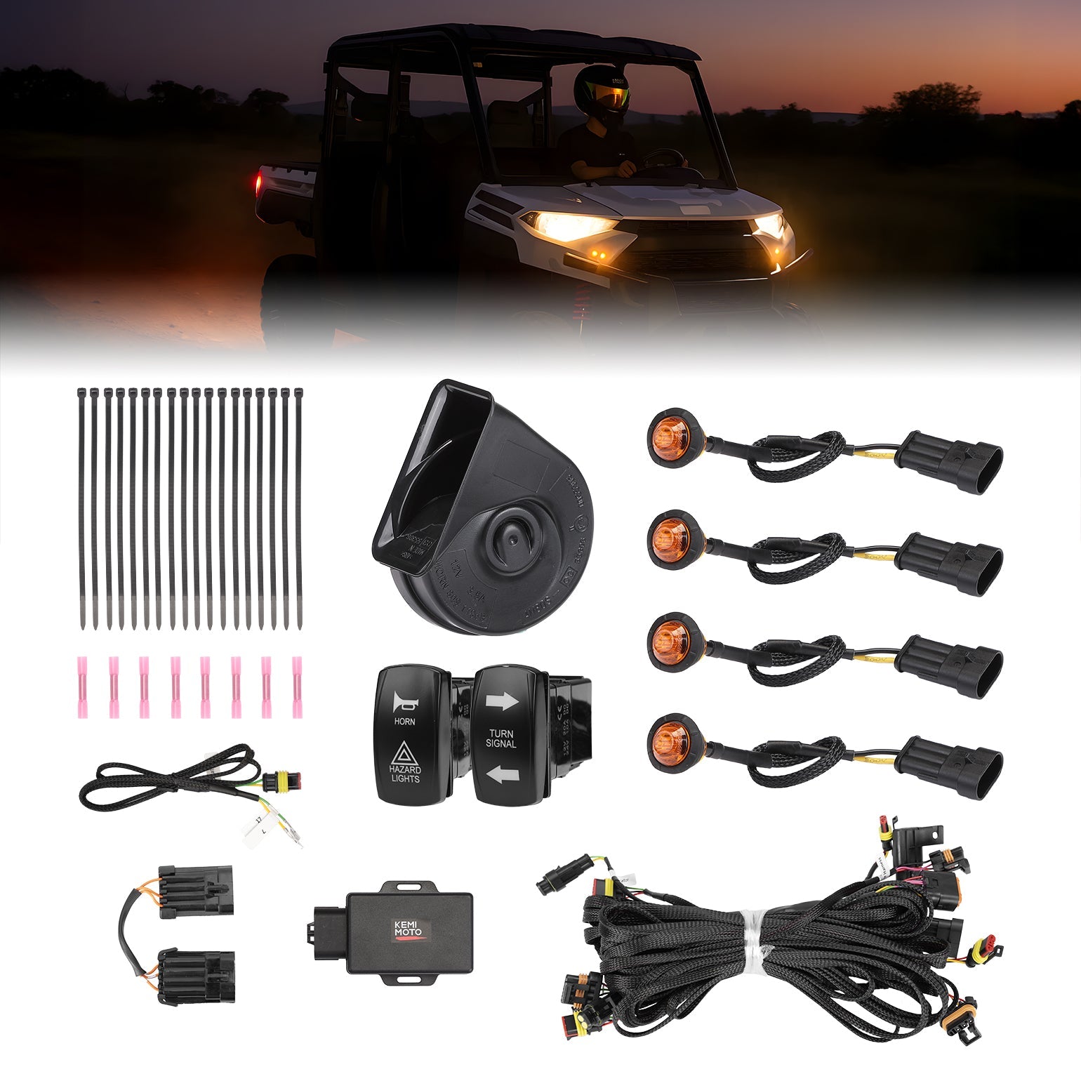 Photo of UTV Turn Signal Kit for 2018+ Ranger XP 1000/Crew/2014-2023 RZR XP 1000 by Kemimoto - Premium for UTVs / Side by Sides