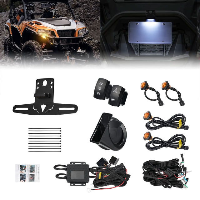 Photo of UTV Turn Signal Kit with 110D Horn and License Plate Holder with Light for Polaris, Can-Am, Teryx, CFMOTO by Kemimoto - Premium for UTVs / Side by Sides