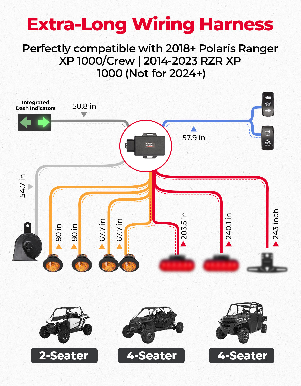 Photo of UTV Turn Signal Kit for 2018+ Ranger XP 1000/Crew/2014-2023 RZR XP 1000 by Kemimoto - Premium for UTVs / Side by Sides
