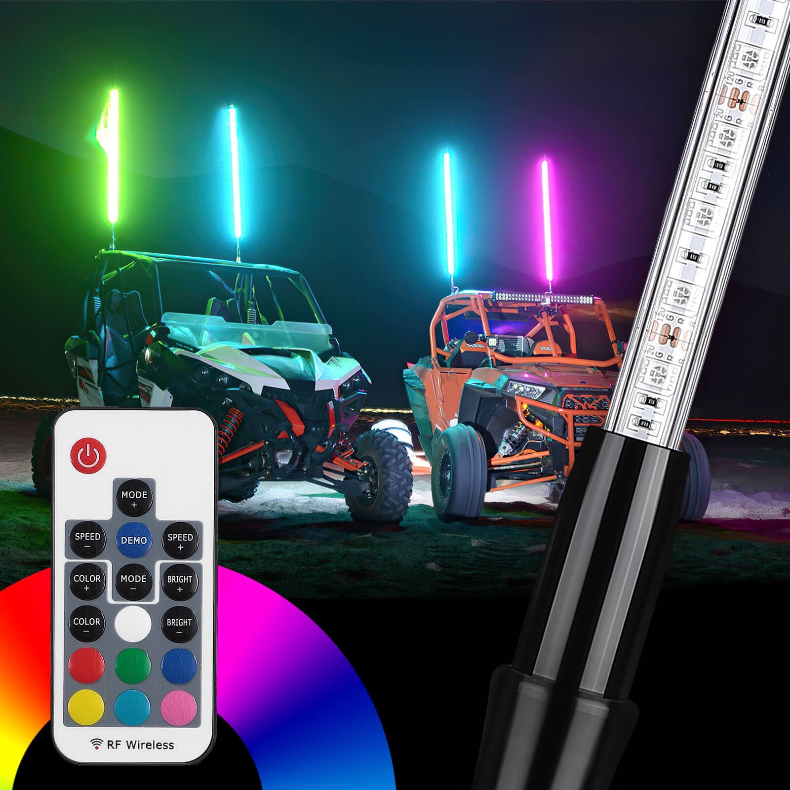Photo of LED Whip Lights for ATV/UTV/RZR (5FT & RGB - 1PC) by Kemimoto - Premium for UTVs / Side by Sides