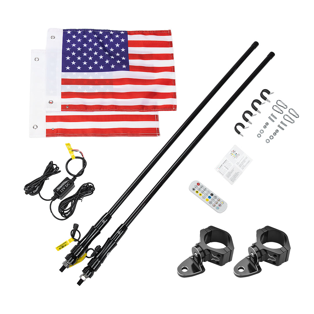Photo of 2pcs 4FT Black Limited LED Whip Light with RF Remote Control by Kemimoto - Premium for UTVs / Side by Sides