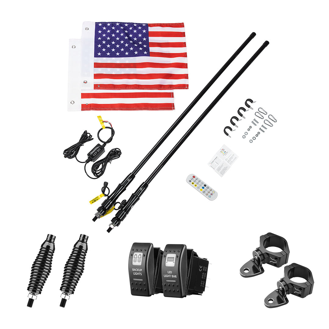 Photo of 2pcs 4FT Black Limited LED Whip Light with RF Remote Control by Kemimoto - Premium for UTVs / Side by Sides