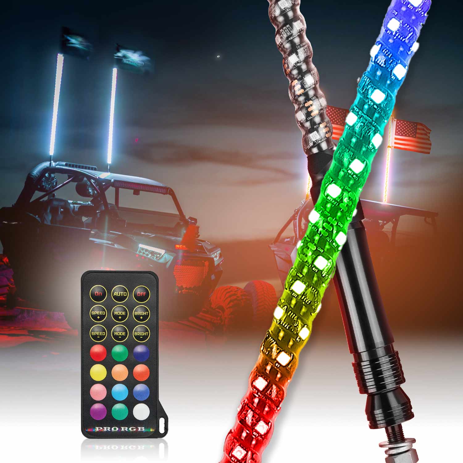 Photo of Spiral Whip Light Set, 2PCS Whip Light & Flag mount & 12V Switch On-off by Kemimoto - Premium for UTVs / Side by Sides