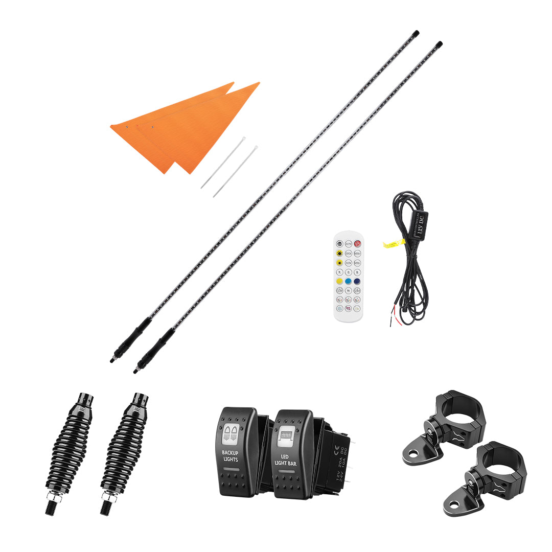 Photo of LED Whip Lights for ATV/UTV/RZR (5FT & RGB - 2Pcs) by Kemimoto - Premium for UTVs / Side by Sides