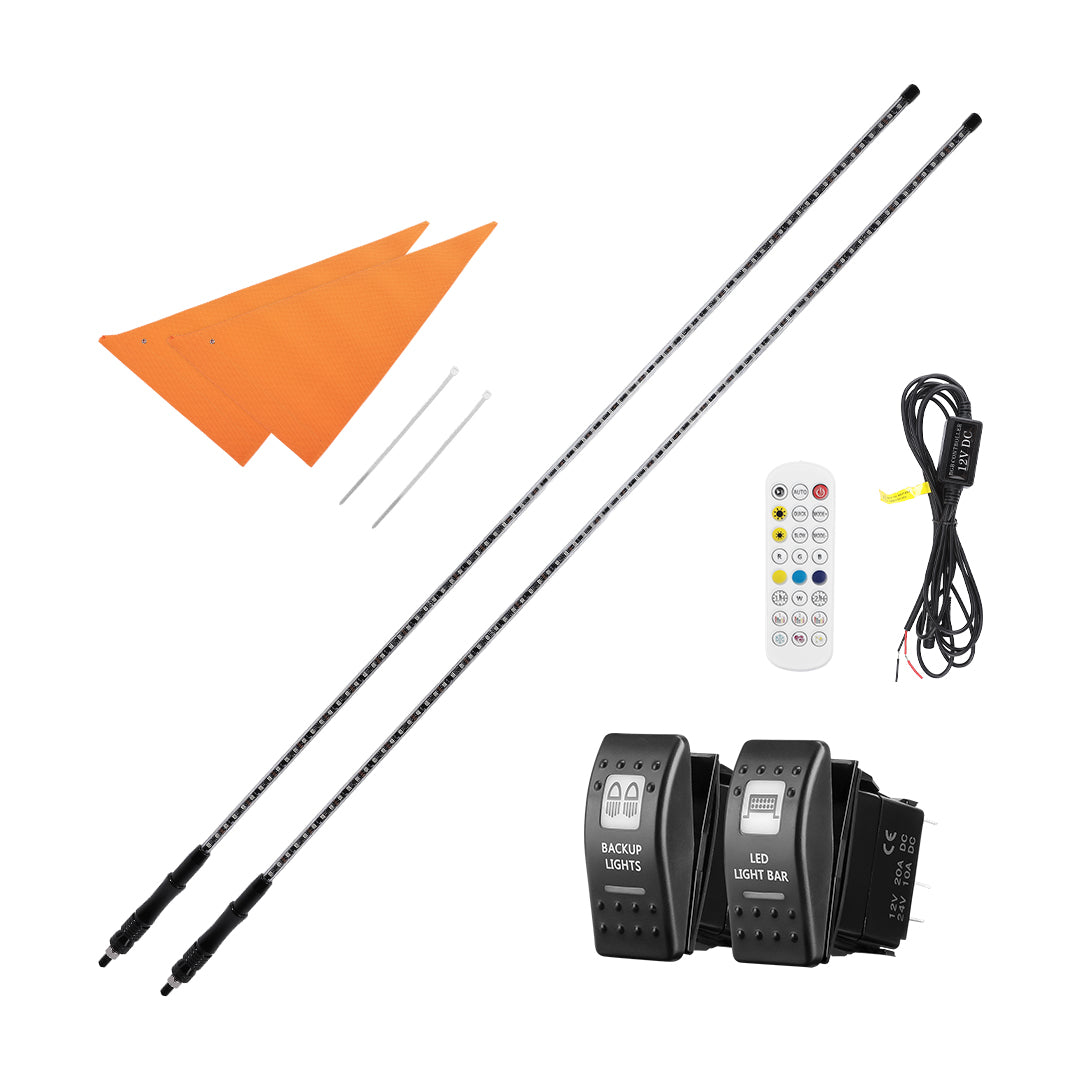 Photo of LED Whip Lights for ATV/UTV/RZR (5FT & RGB - 2Pcs) by Kemimoto - Premium for UTVs / Side by Sides