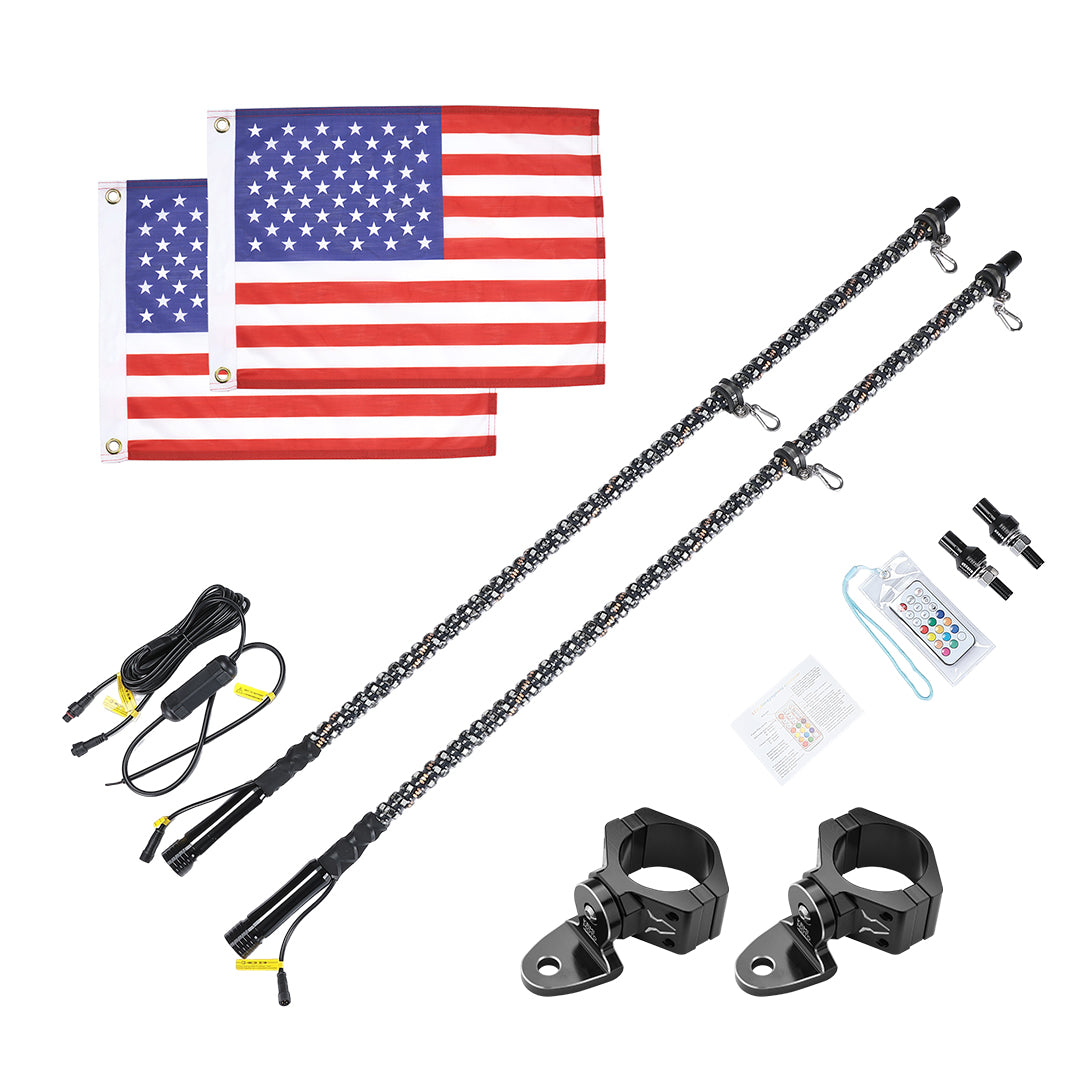 Photo of 2pcs 5FT UTV Spiral Whip Light with RF Remote Control by Kemimoto - Premium for UTVs / Side by Sides