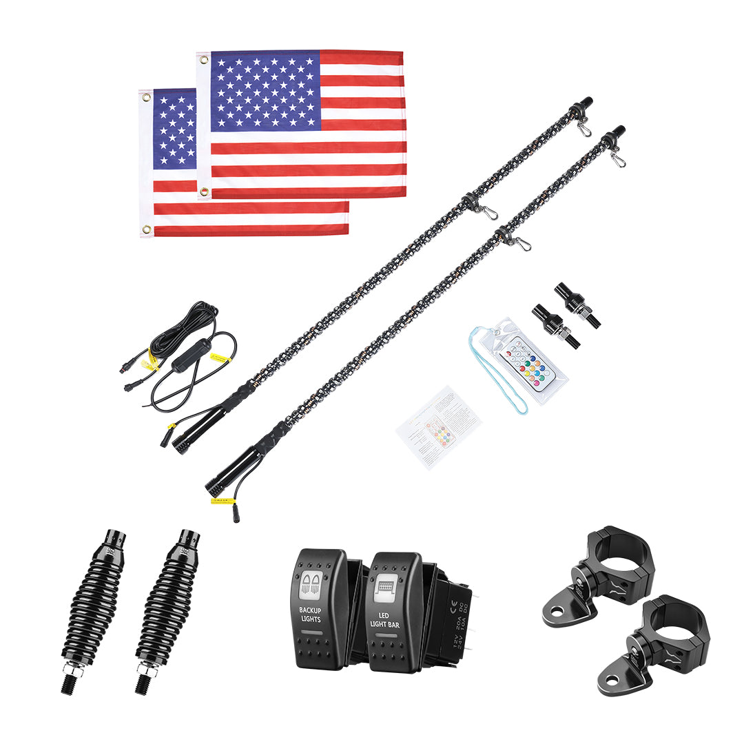 Photo of 2pcs 5FT UTV Spiral Whip Light with RF Remote Control by Kemimoto - Premium for UTVs / Side by Sides