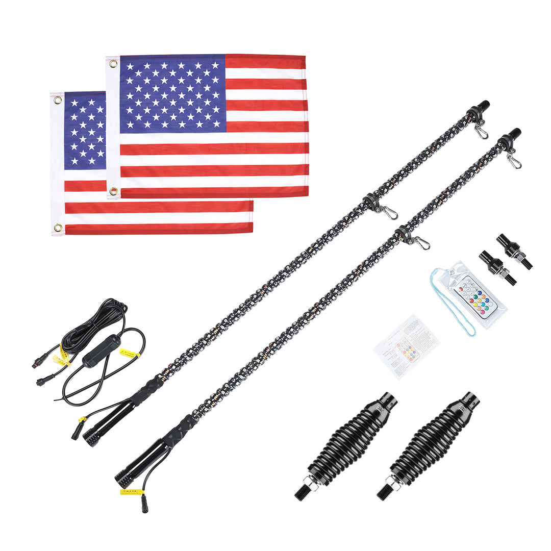 Photo of 2pcs 5FT UTV Spiral Whip Light with RF Remote Control by Kemimoto - Premium for UTVs / Side by Sides