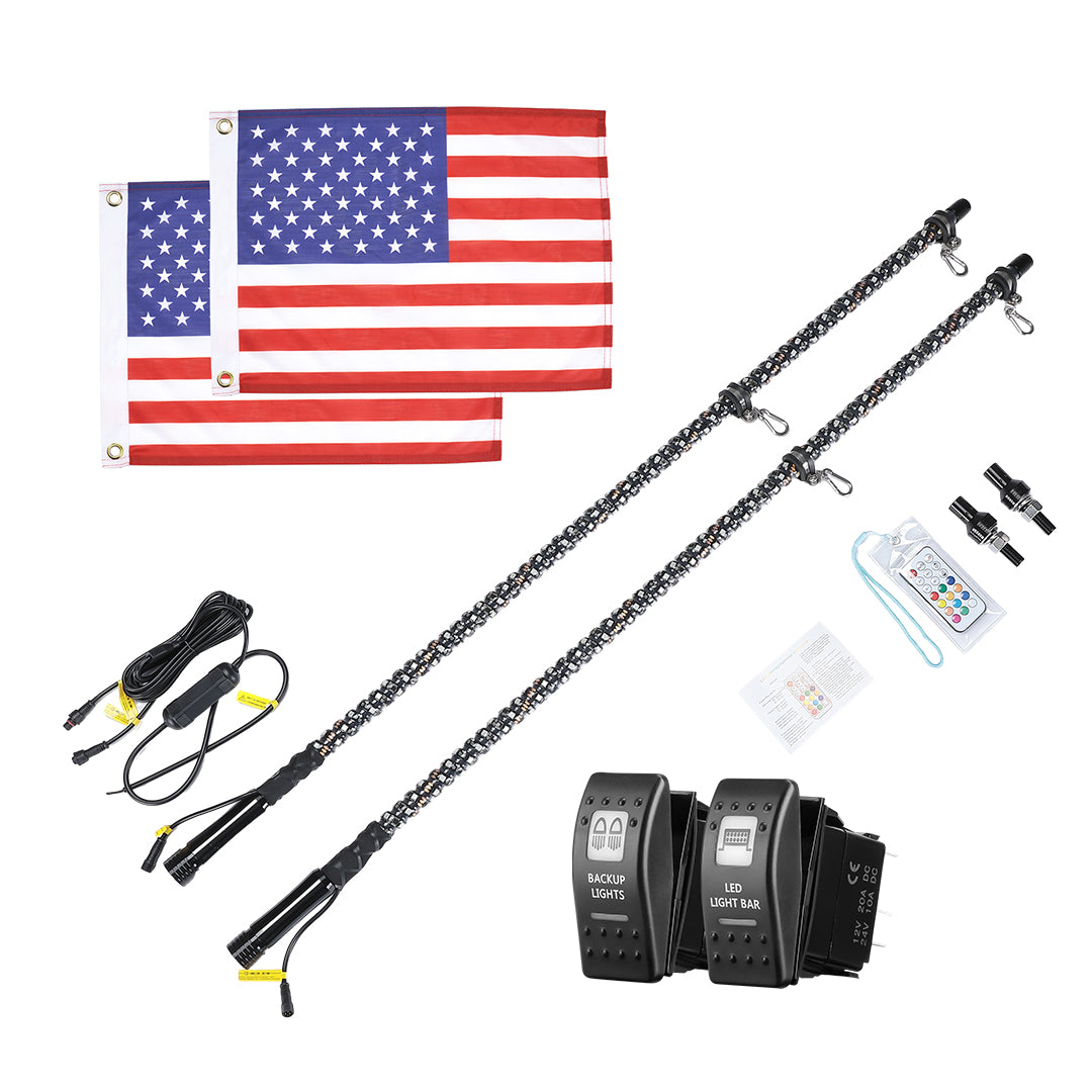 Photo of 3FT Spiral Whip Light with RF Remote Control, 366 colors, 2 pcs by Kemimoto - Premium for UTVs / Side by Sides