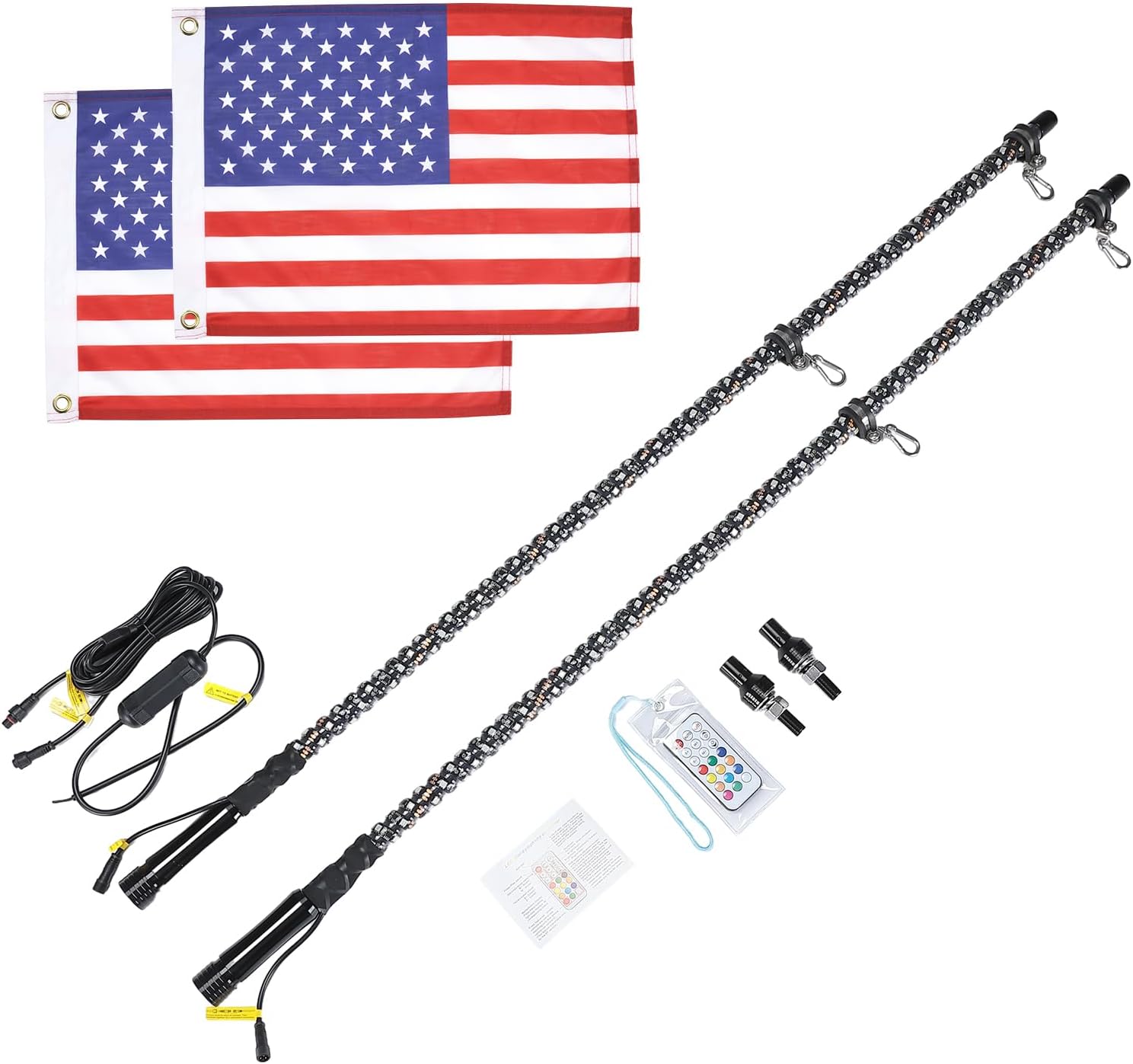 Photo of 4FT Spiral Whip Light with RF Remote Control, 366 colors, 2 pcs by Kemimoto - Premium for UTVs / Side by Sides