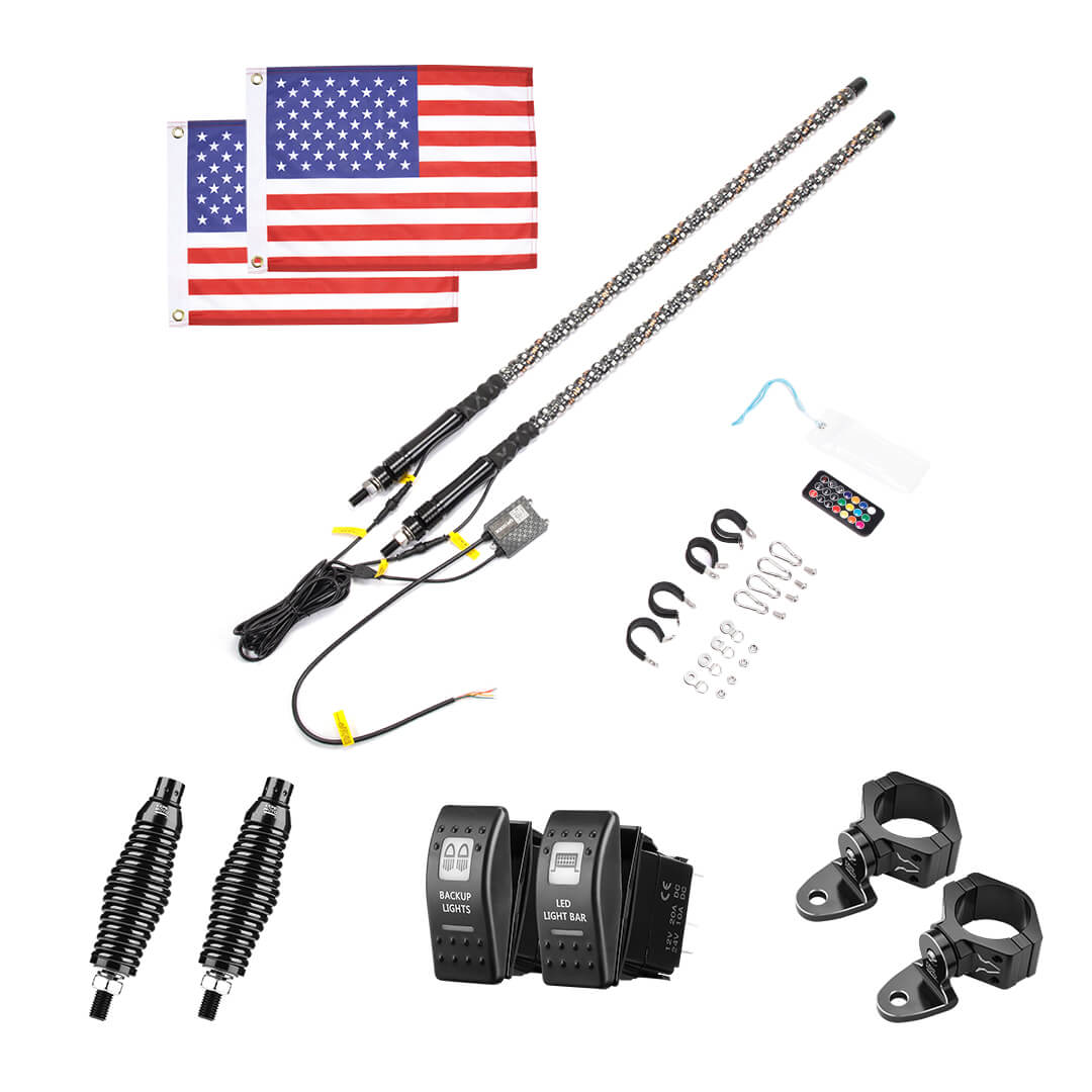 Photo of UTV ATV 5FT 2PCS Spiral Whip Light Bluetooth Control w/ Turn Signal Function by Kemimoto - Premium for UTVs / Side by Sides