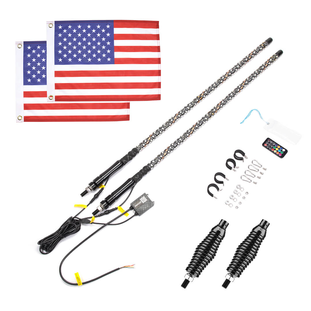 Photo of UTV ATV 5FT 2PCS Spiral Whip Light Bluetooth Control w/ Turn Signal Function by Kemimoto - Premium for UTVs / Side by Sides