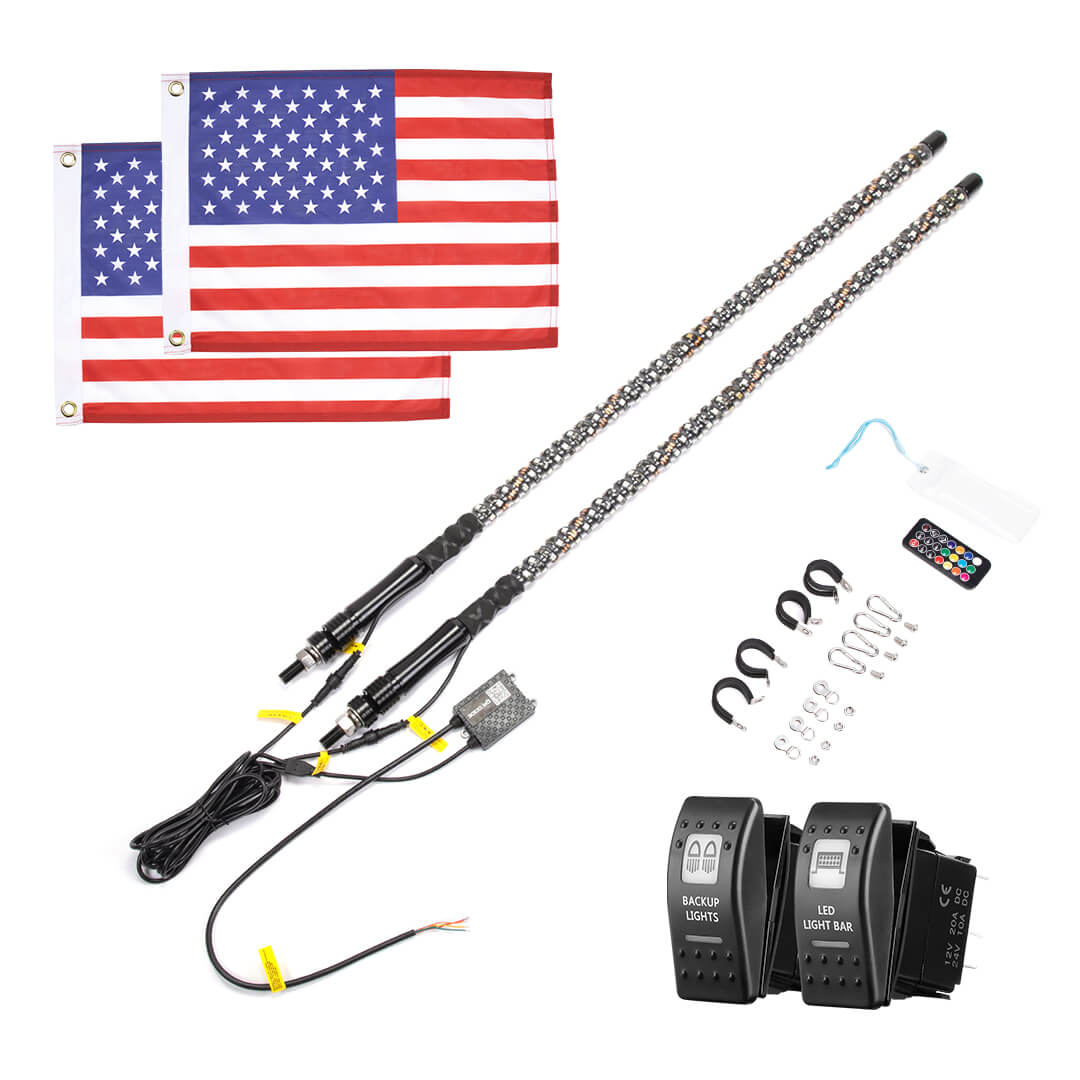 Photo of UTV ATV 5FT 2PCS Spiral Whip Light Bluetooth Control w/ Turn Signal Function by Kemimoto - Premium for UTVs / Side by Sides