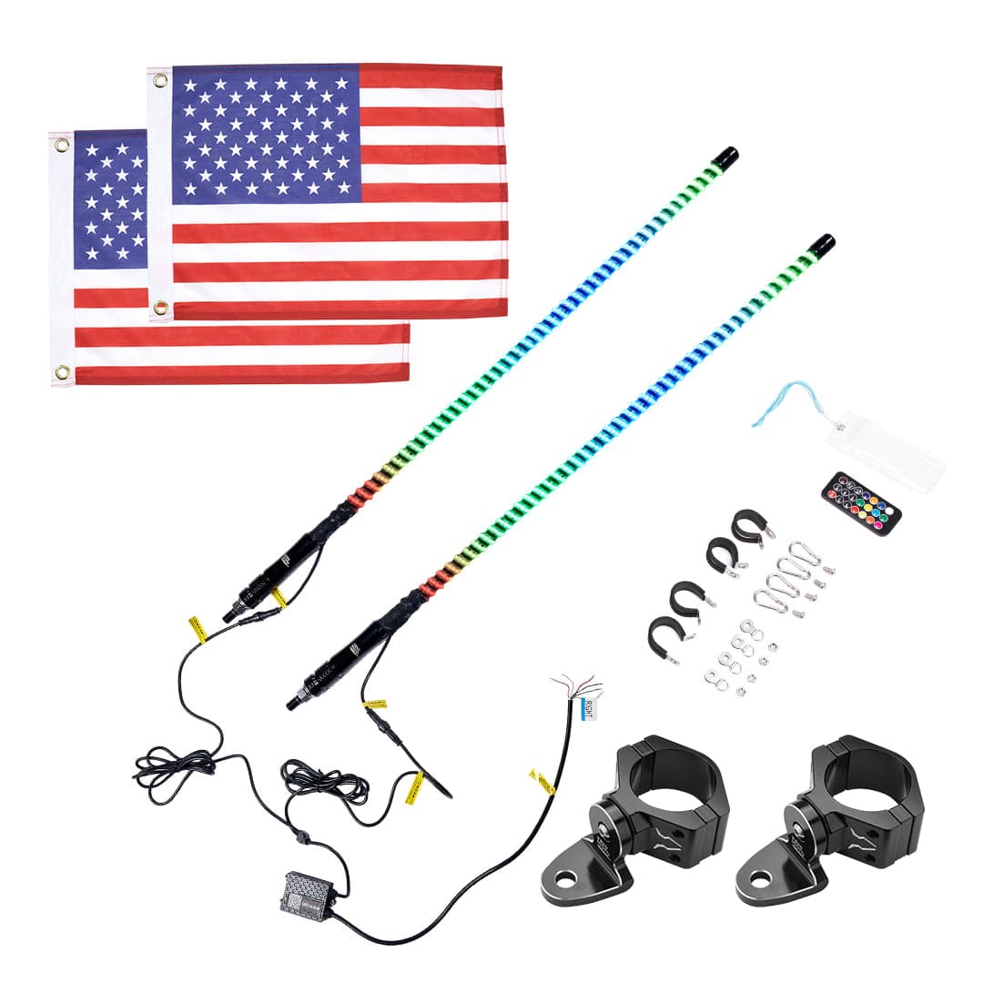 Photo of 2PCS 3FT COB Whip Lights w/ App & Remote Control for UTV ATV Boats by Kemimoto - Premium for UTVs / Side by Sides