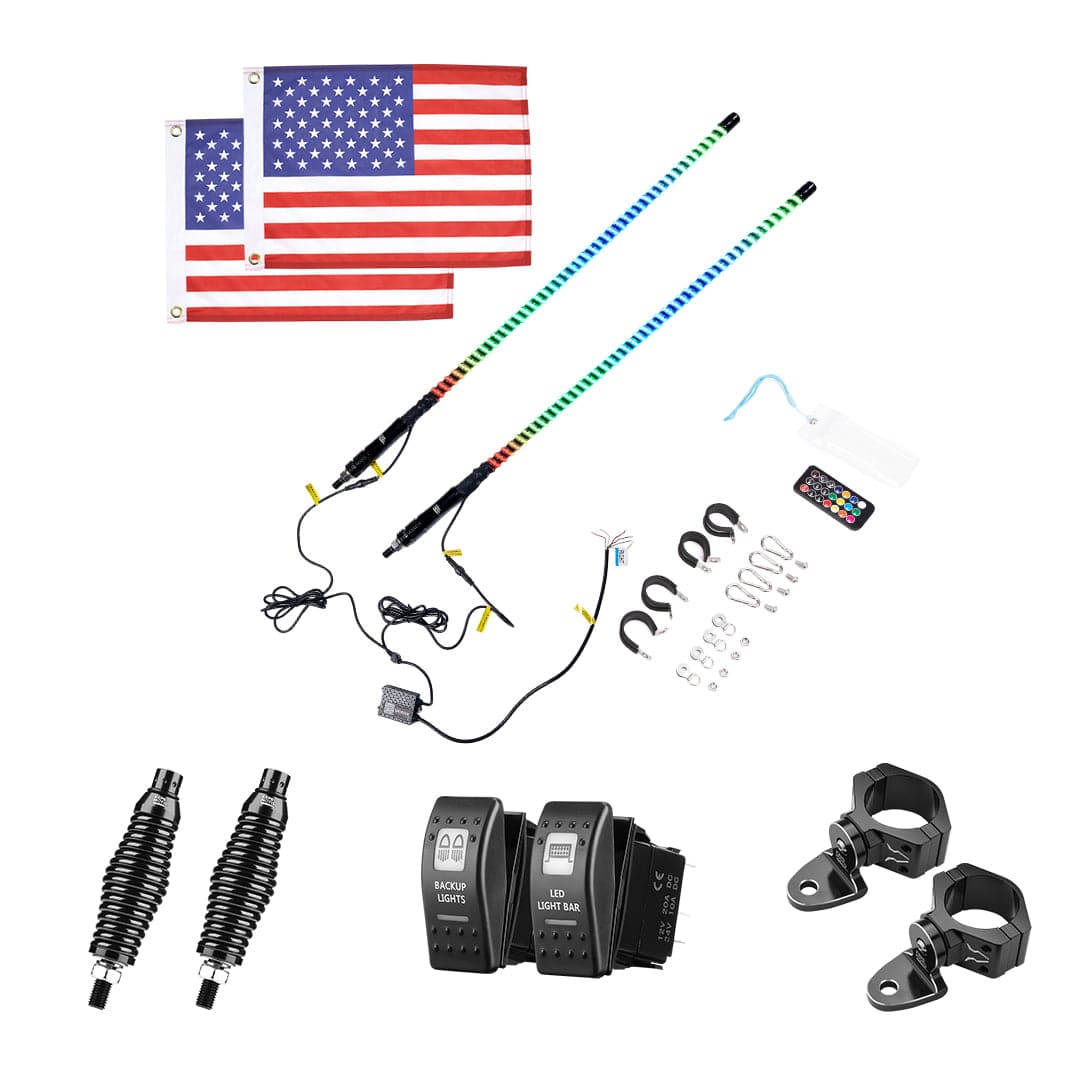 Photo of 2PCS 3FT COB Whip Lights w/ App & Remote Control for UTV ATV Boats by Kemimoto - Premium for UTVs / Side by Sides