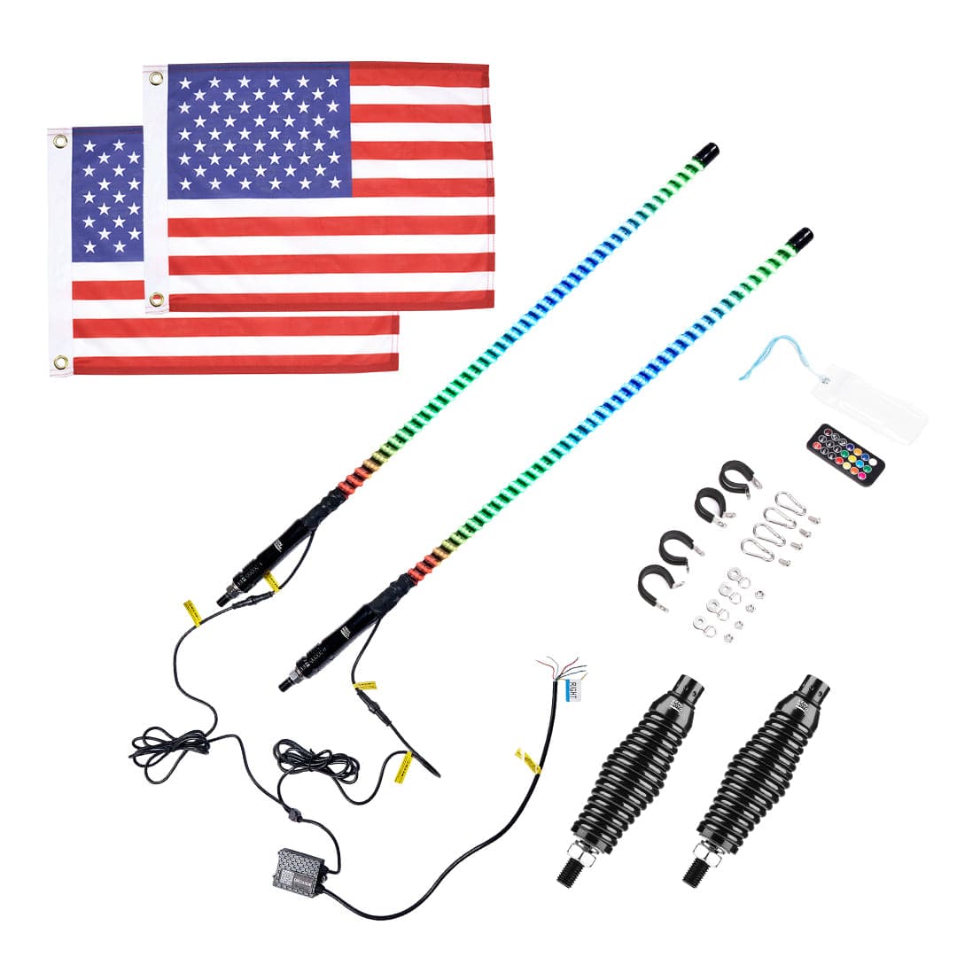 Photo of 2PCS 3FT COB Whip Lights w/ App & Remote Control for UTV ATV Boats by Kemimoto - Premium for UTVs / Side by Sides