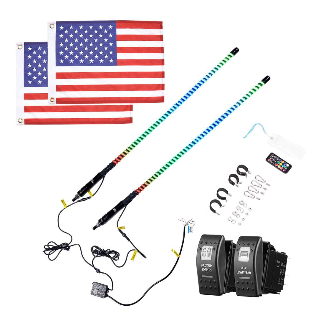 Photo of 2PCS 3FT COB Whip Lights w/ App & Remote Control for UTV ATV Boats by Kemimoto - Premium for UTVs / Side by Sides