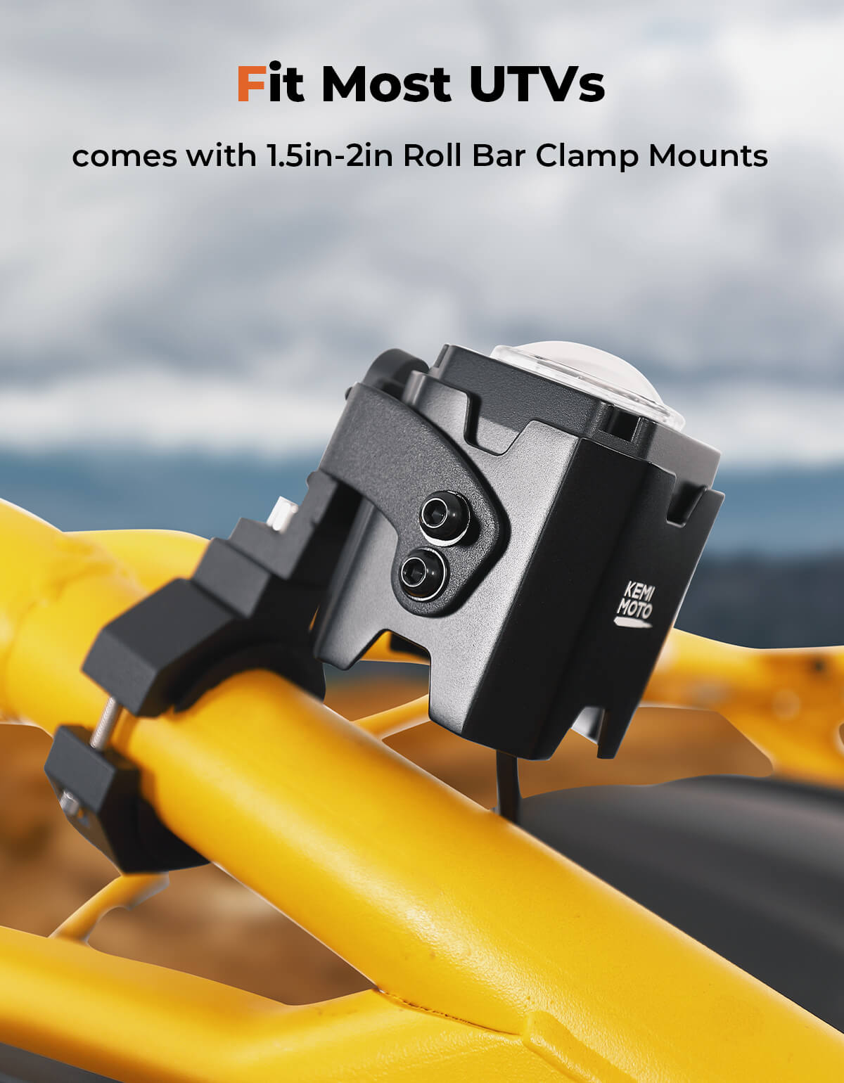 Photo of UTV Spot Beam Pod Lights w/ 1.5''-2'' Tube Clamp Kit for Can-Am Polaris CFMOTO by Kemimoto - Premium for UTVs / Side by Sides