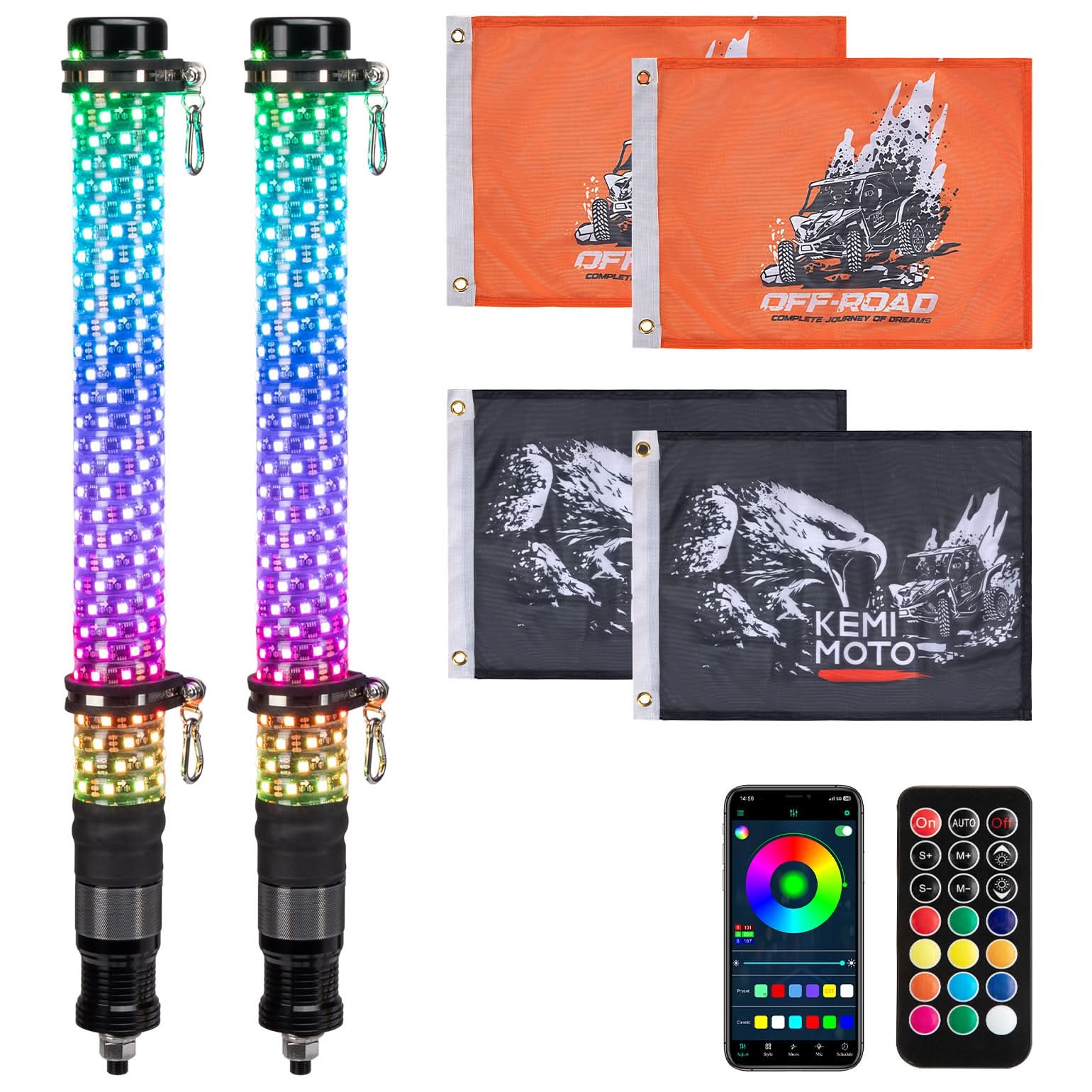 Photo of Kemimoto 2PC 2FT Fat Whip Lights w/Turn Signal Function for UTV ATV Boat by Kemimoto - Premium for UTVs / Side by Sides