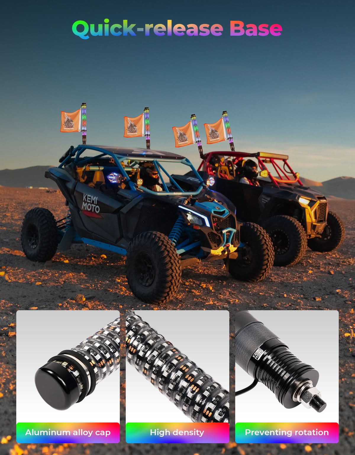 Photo of Kemimoto 2PC 2FT Fat Whip Lights w/Turn Signal Function for UTV ATV Boat by Kemimoto - Premium for UTVs / Side by Sides
