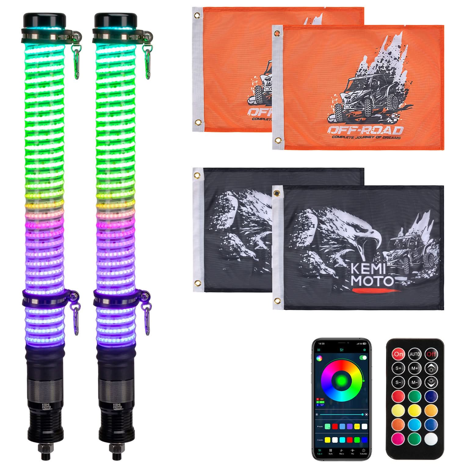 Photo of 2PCS 2FT COB Fat Whip Lights w/Turning Signal Function for UTV ATV Buggy Boat by Kemimoto - Premium for UTVs / Side by Sides