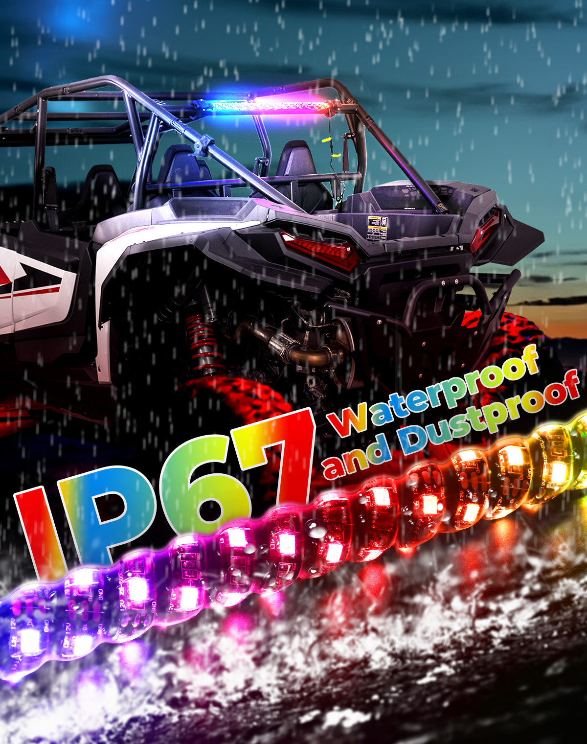 Photo of 30" LED Chase Light Bar fit 1.5” Roll Cage for Polaris RZR, Can-Am Maverick X3 by Kemimoto - Premium for UTVs / Side by Sides