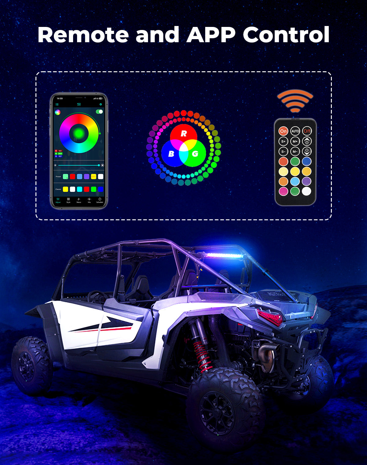 Photo of 30" LED Chase Light Bar fit 1.5” Roll Cage for Polaris RZR, Can-Am Maverick X3 by Kemimoto - Premium for UTVs / Side by Sides