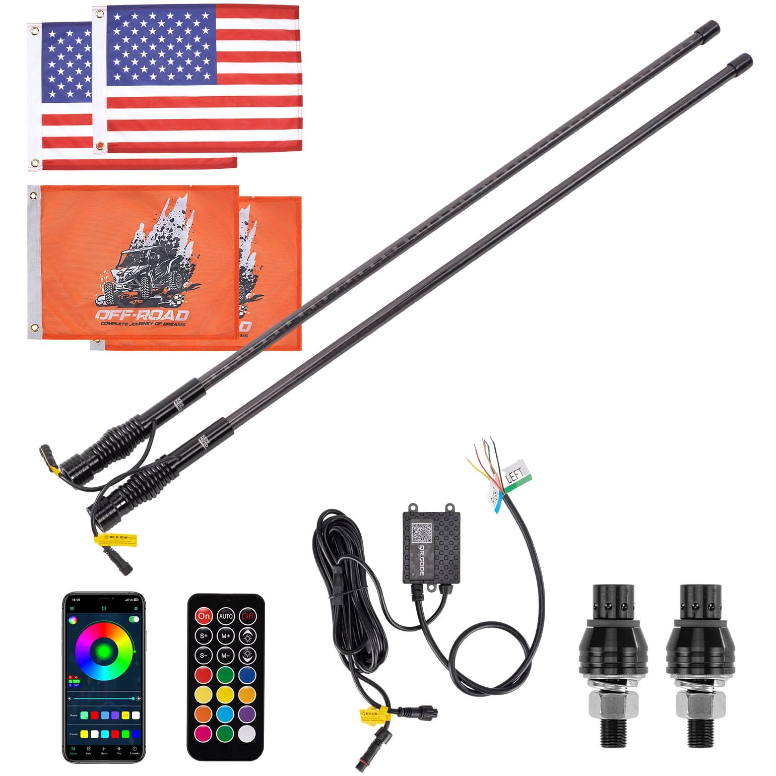 Photo of UTV LED Whip Lights 3FT (2PCS) – APP Control, Signal Sync, Spring Base – Fits Maverick X3, Polaris RZR, Talon by Kemimoto - Premium for UTVs / Side by Sides
