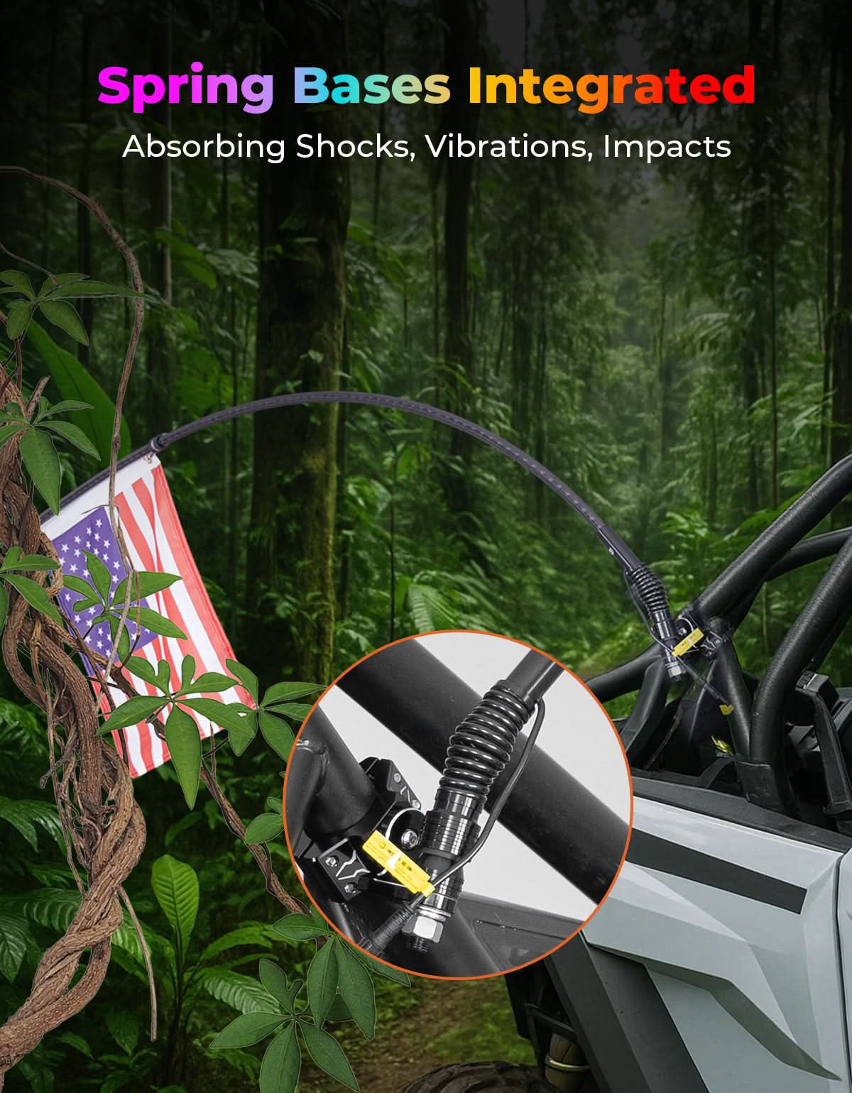 Photo of UTV LED Whip Lights 3FT (2PCS) – APP Control, Signal Sync, Spring Base – Fits Maverick X3, Polaris RZR, Talon by Kemimoto - Premium for UTVs / Side by Sides
