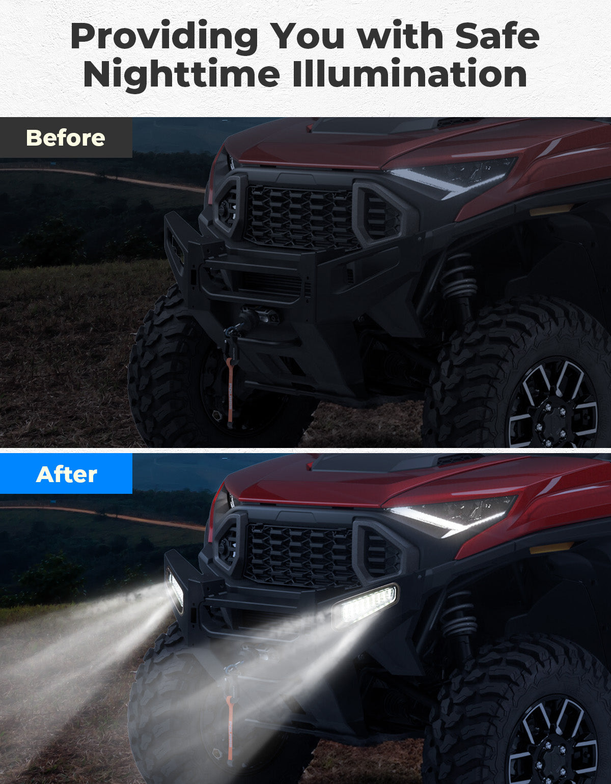 Photo of Kemimoto Front Brushguard Auxiliary Lights for Polaris Ranger XD 1500 / CREW 2024 2025 by Kemimoto - Premium for UTVs / Side by Sides