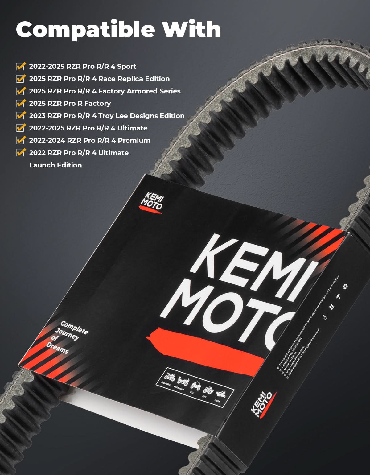 Photo of UTV 3211226 Drive Clutch Belt for 2022-2025 Polaris RZR Pro R/R 4 by Kemimoto - Premium for UTVs / Side by Sides
