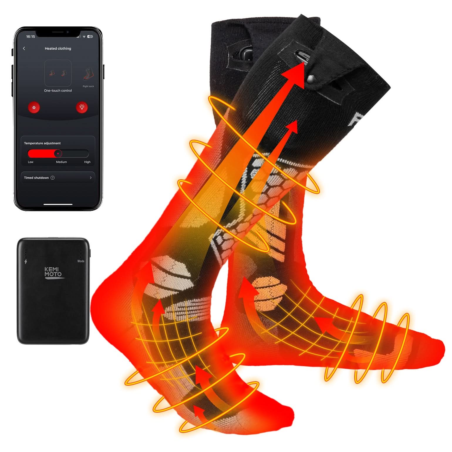 Photo of Men’s Heated Wool Socks APP Control Toe Warmers with 5000mAh Battery by Kemimoto - Premium for UTVs / Side by Sides