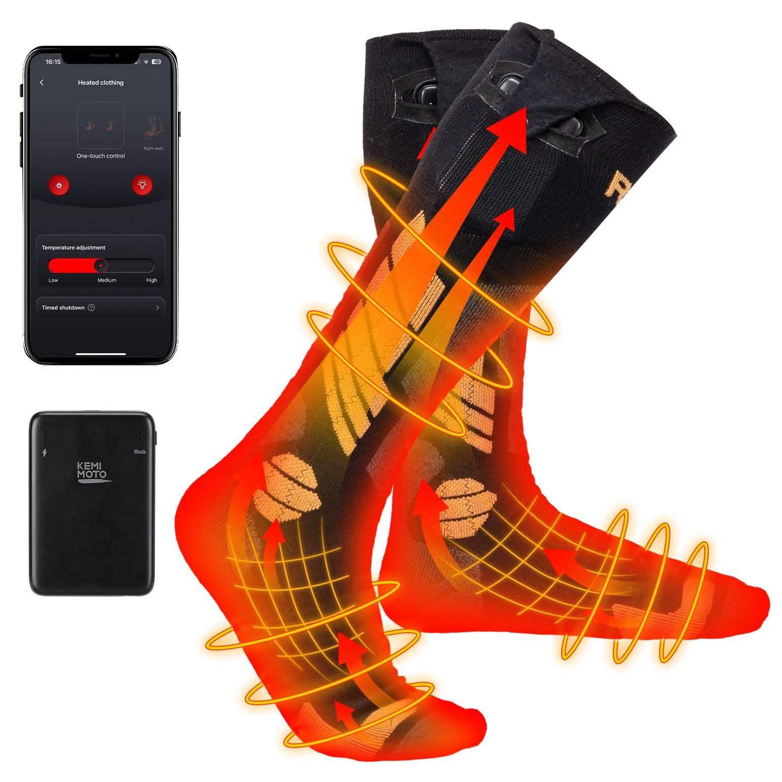 Photo of Men’s Heated Wool Socks APP Control Toe Warmers with 5000mAh Battery by Kemimoto - Premium for UTVs / Side by Sides