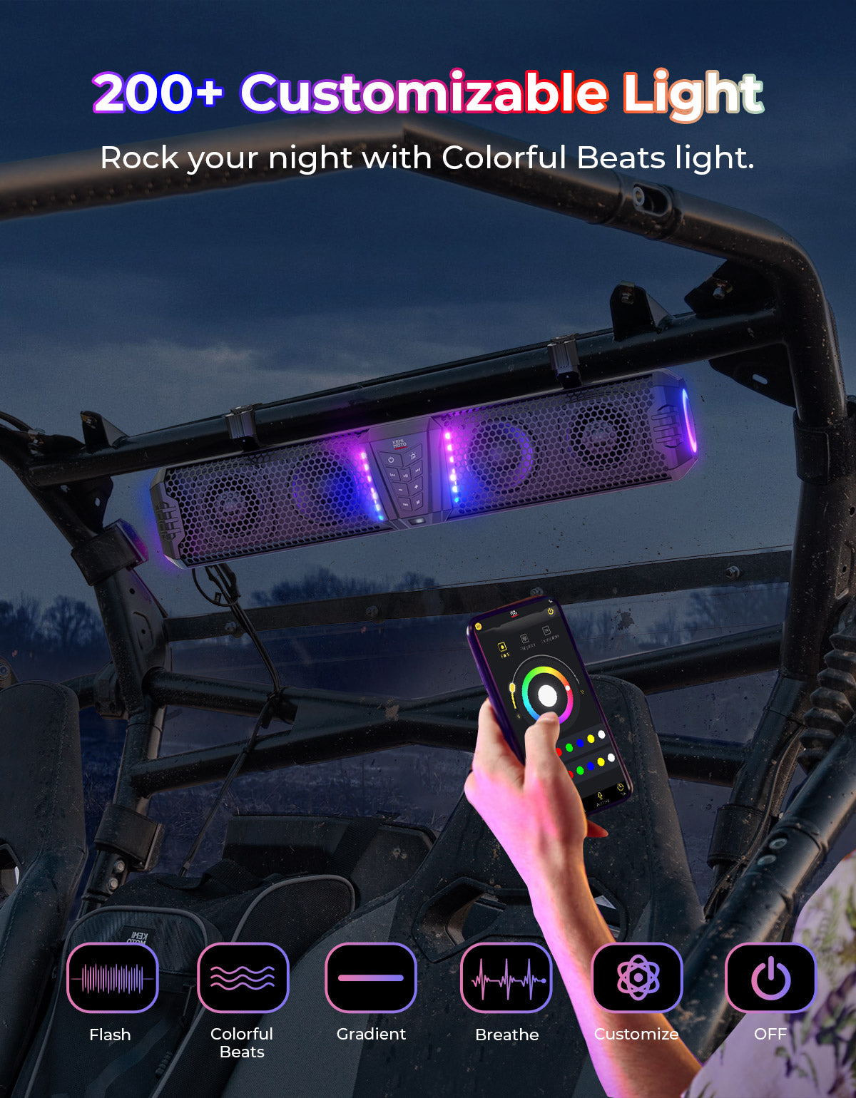 Photo of KEMIMOTO Midnight 60 26" 4-Speaker UTV Bluetooth Sound Bar w/RGB Lighting by Kemimoto - Premium for UTVs / Side by Sides